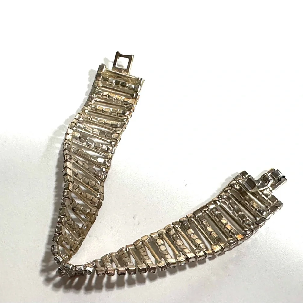 Vintage Rhinestone Bracelet Art Deco Flapper Ladder Style Flaw Shabby Chic